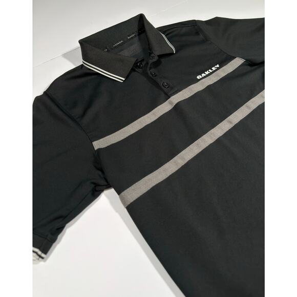 Oakley Performance Skull Tag Black Polo Shirt Quick Dry Logo Golf Mens Size Med - Picture 2 of 8